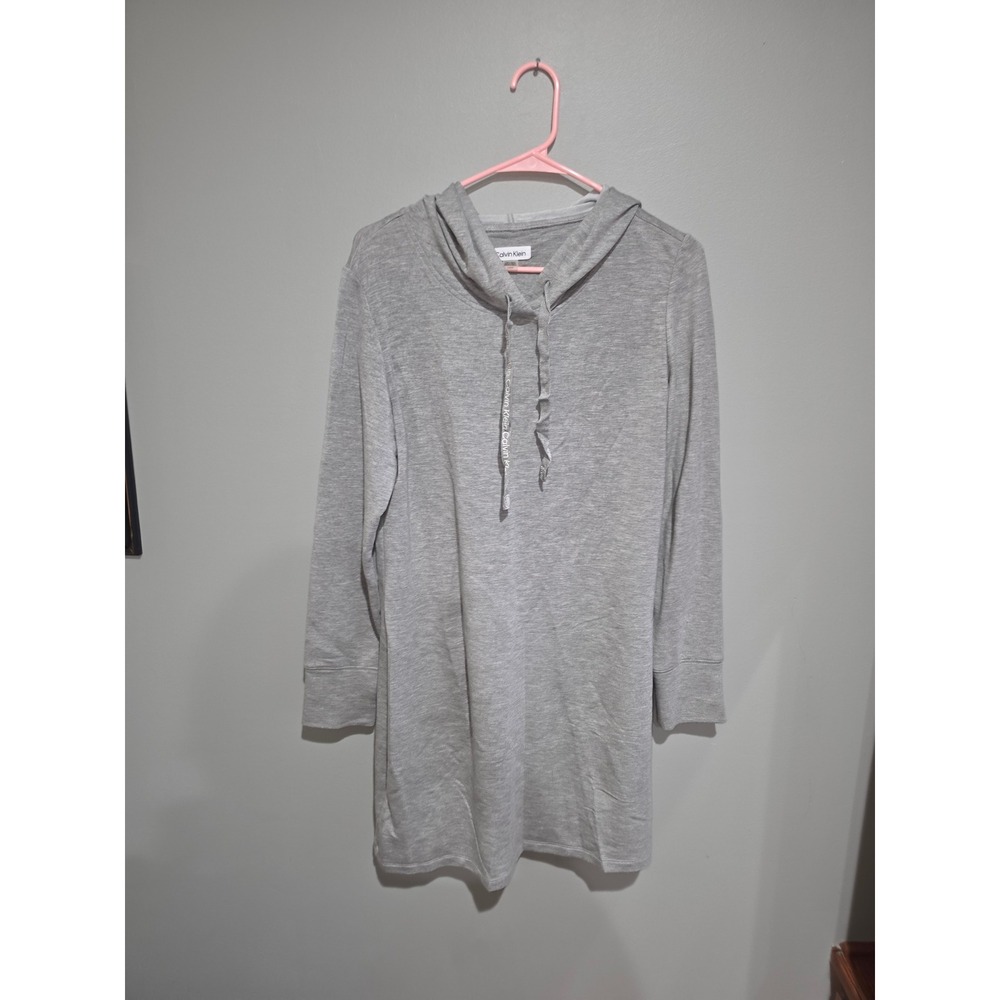 Calvin Klein Womens Heather Gray Hooded Lounge Dress Long Sleeve Size Large